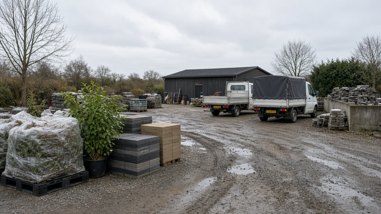 Gerätehalle und Werkzeugregal des Gartenbaubetriebs Moorwerk in Worpswede